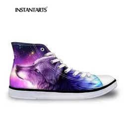 INSTNTARTS Вселенной Звездных Для женщин повседневные туфли на плоской подошве красивые животных фиолетовый волк печати женские высокие
