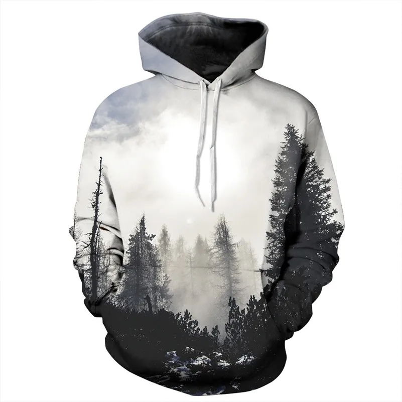 Foggy Forest/3D толстовки Одинаковая одежда для семьи топы папы мамы сына и дочки