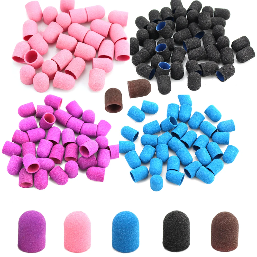 20pcs 13*19mm Sanding Block Caps Plastic Professional Pedicure Foot Care Tool Electric Nail Art Sand Polishing Accessories