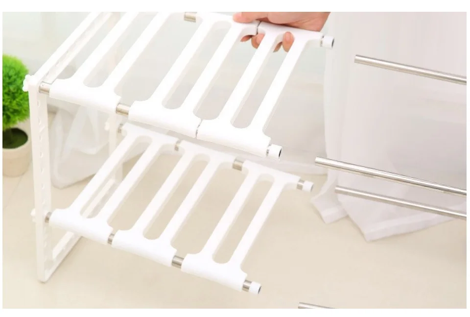 Adjustable Rack Shelf Diy Kitchen Rack Stainless Steel Pan Rack Plastic Bathroom Kitchen Organizer And Storage RackShelf Tools (10)