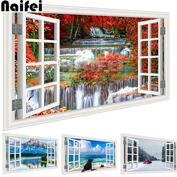 

Scenery Sea Beach Window Outside 5D DIY Full Square Drill Diamond Painting 3d Mosaic Diamant Embroidery Wedding Room Decoration