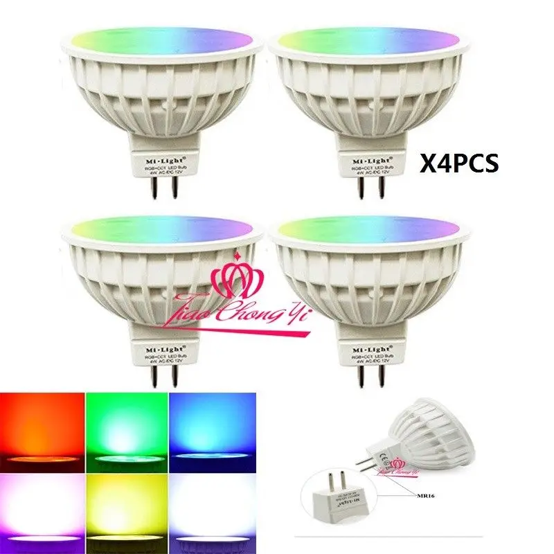 4x Mi light Dimmable MR16 4W Led Bulb RGB+CCT LED Spotlight Smart Led