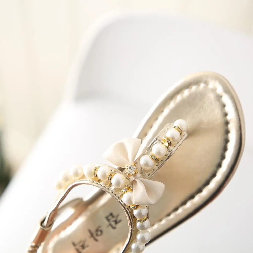 summer kids sandals for girls Bowknot Pearl Princess shoes baby girl sandals Thong kids sandals crystal bebek ayakkabi A1