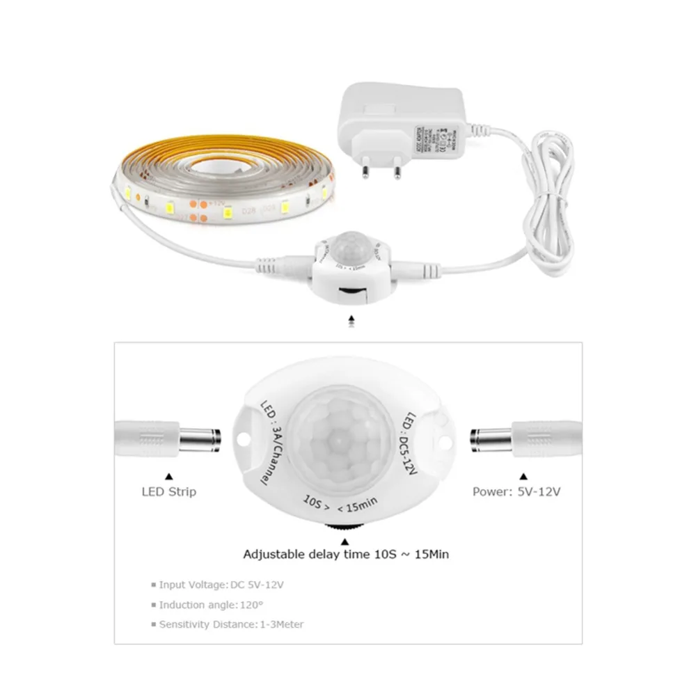 Dikale 110 V-220 V источник питания, светильник для шкафа, Ночной Датчик, 1 м, 2 м, 3 м, 4 м, 5 м, датчик движения, Светодиодная лента для спальни, шкафа, лестницы, шкаф