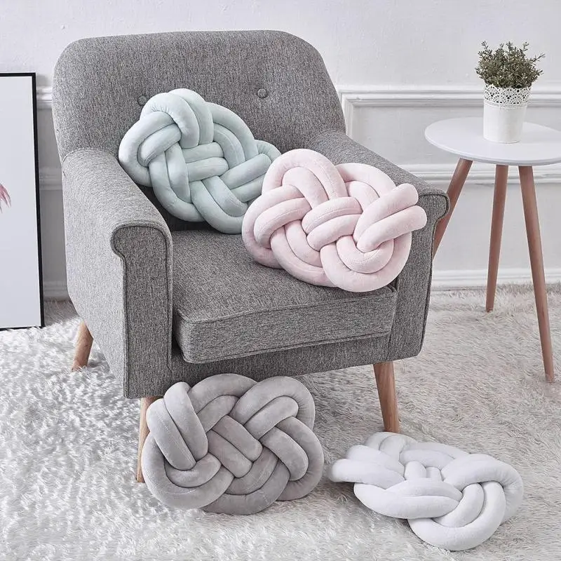 Soft Handmade Pillow Tie Knot Ball Nordic Concise Cushion Baby Kids Room Decor