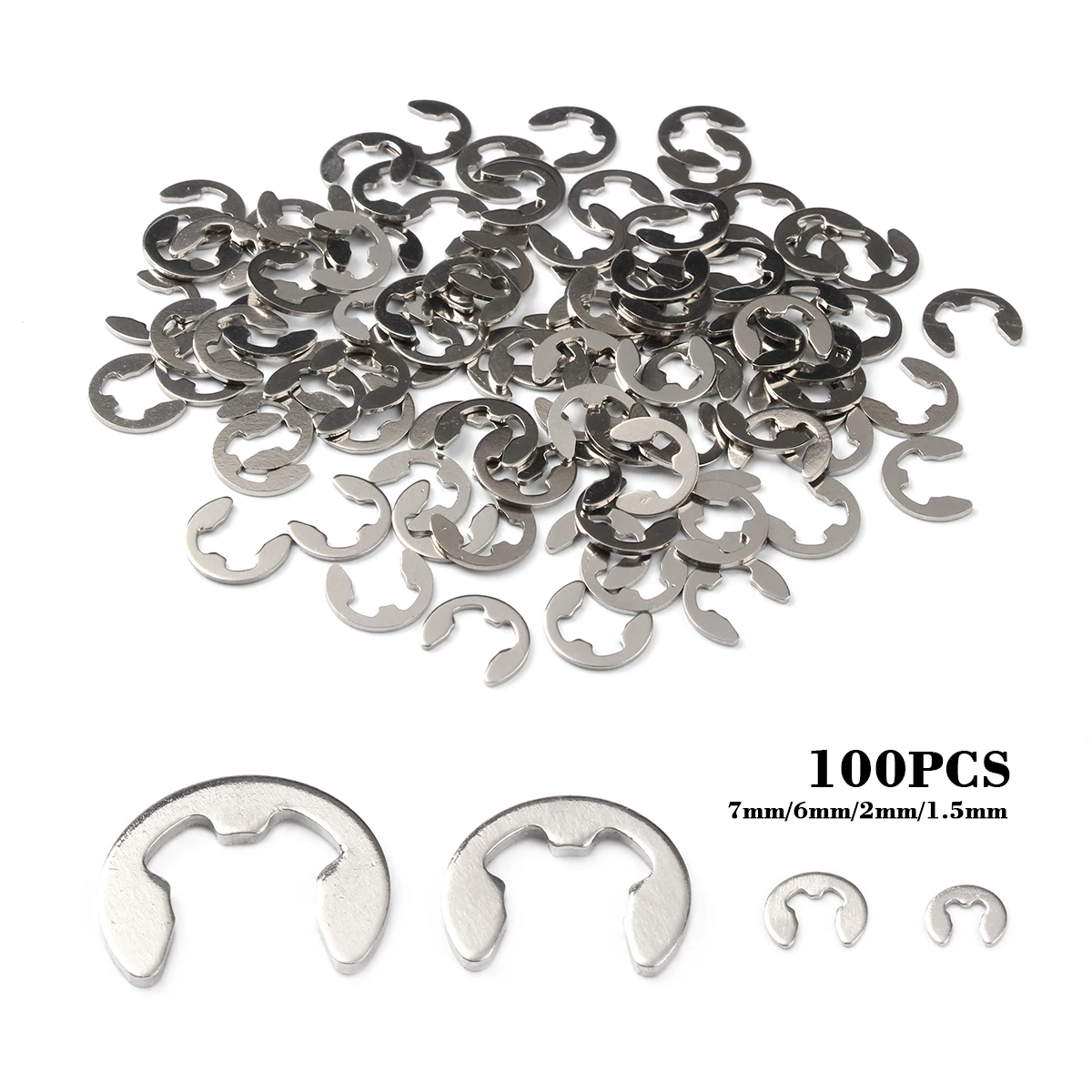 

100Pcs 304 Stainless Steel M7/M6/M2/M1.5 Jump Ring Circlip Sack Retainer E Clip Split Washers