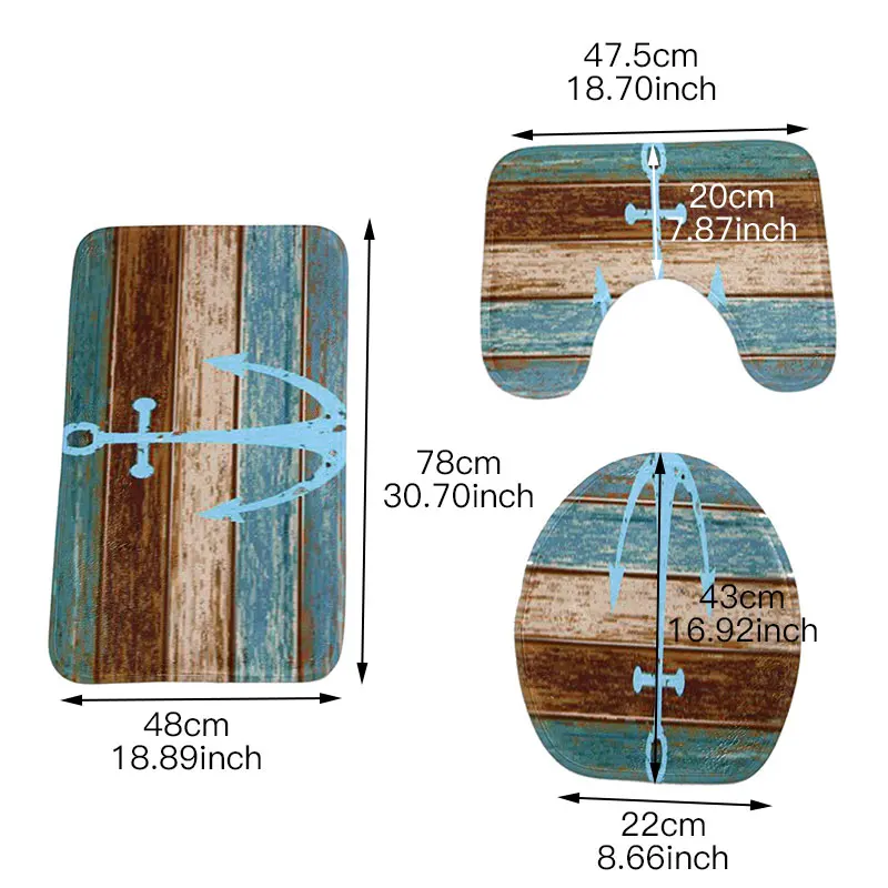3 шт./компл.; бархат кораллового цвета; туалет Seat Обложка синего цвета в виде якорей палуба лодки Zakka Стиль покрытия площадки подушки Коврики для Ванная комната