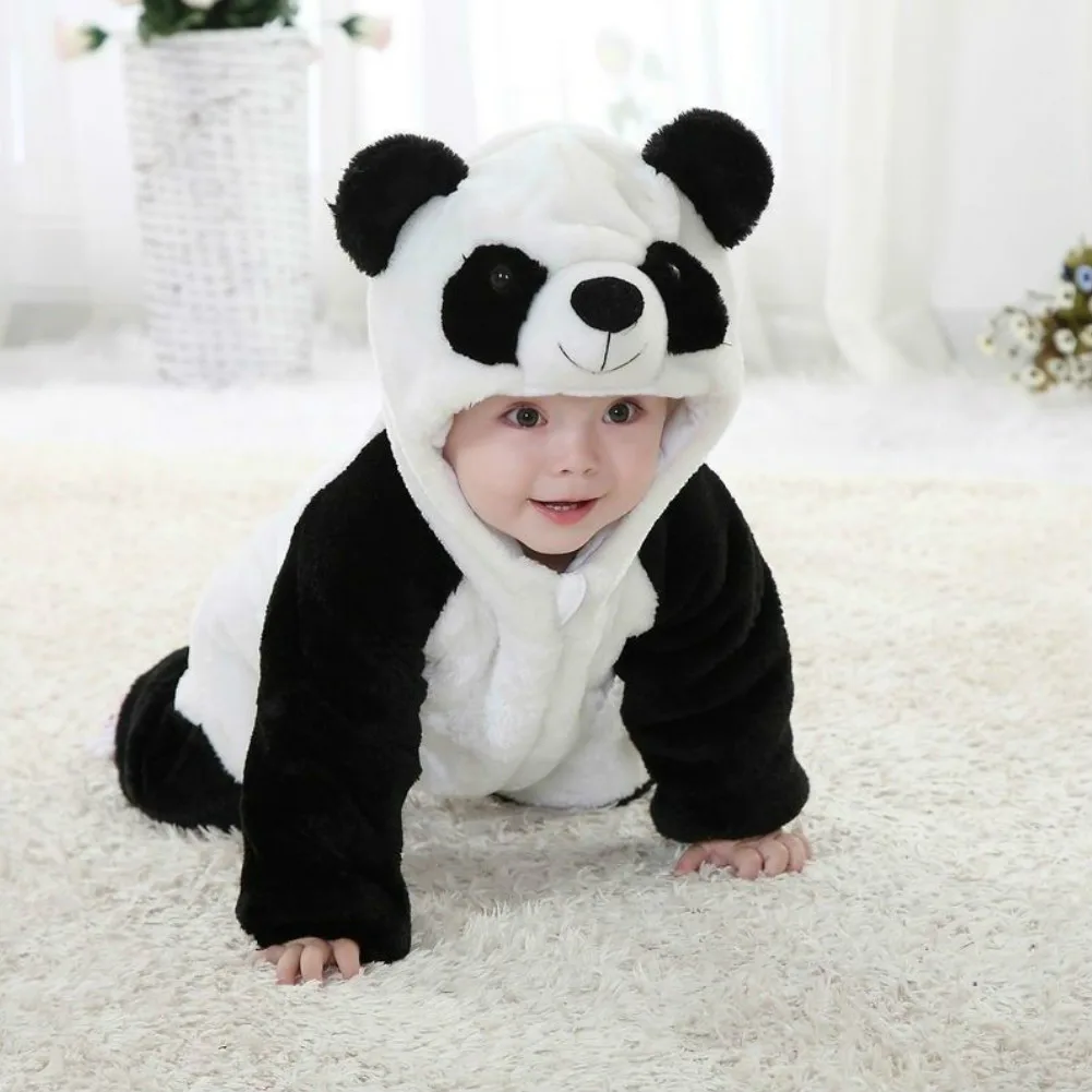 

Pudcoco Newborn Baby Boys Girls Panda Hooded Romper Jumpsuits Long Sleeve Zipper Plush Cotton Baby Clothes