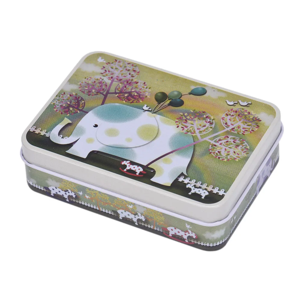 

Mental storage box organizer Elephant Pattern Cute Small Storage Jar Rectangular Iron Tin Gift Jewelry#T2