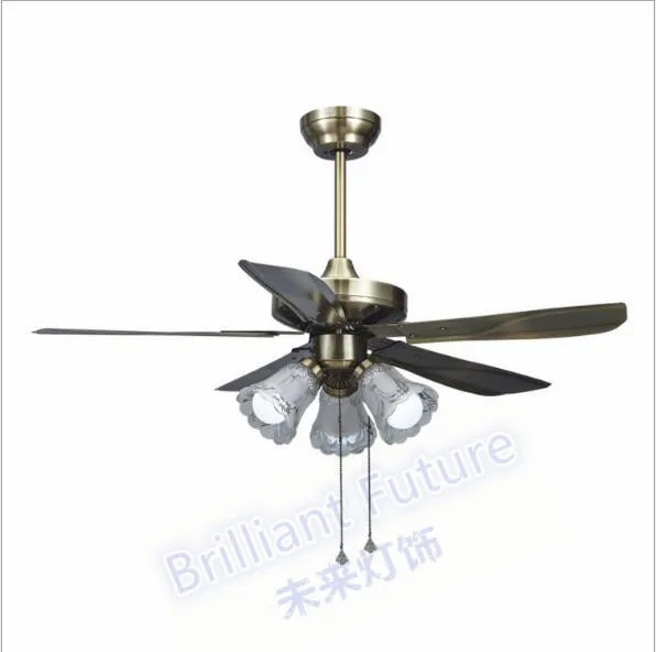 

High quality LED ceiling fans lamp brown color wood 3 light 5pcs of Blades 110-220V 42 Inch/106cm Pull switch
