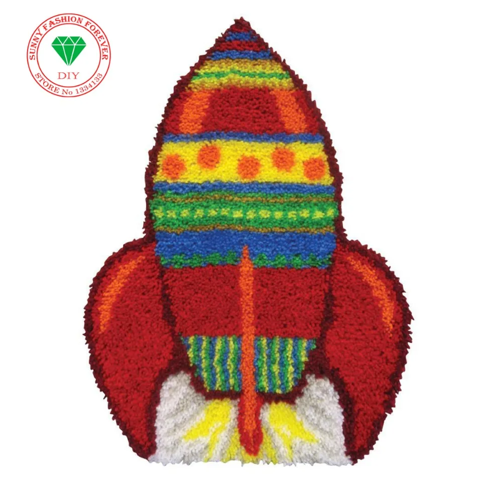 

Free Shipping Hook Rug Kit Rocket DIY Unfinished Crocheting Yarn Mat Latch Hook Rug Kit Floor Mat Santa Claus Picture Carpet Set