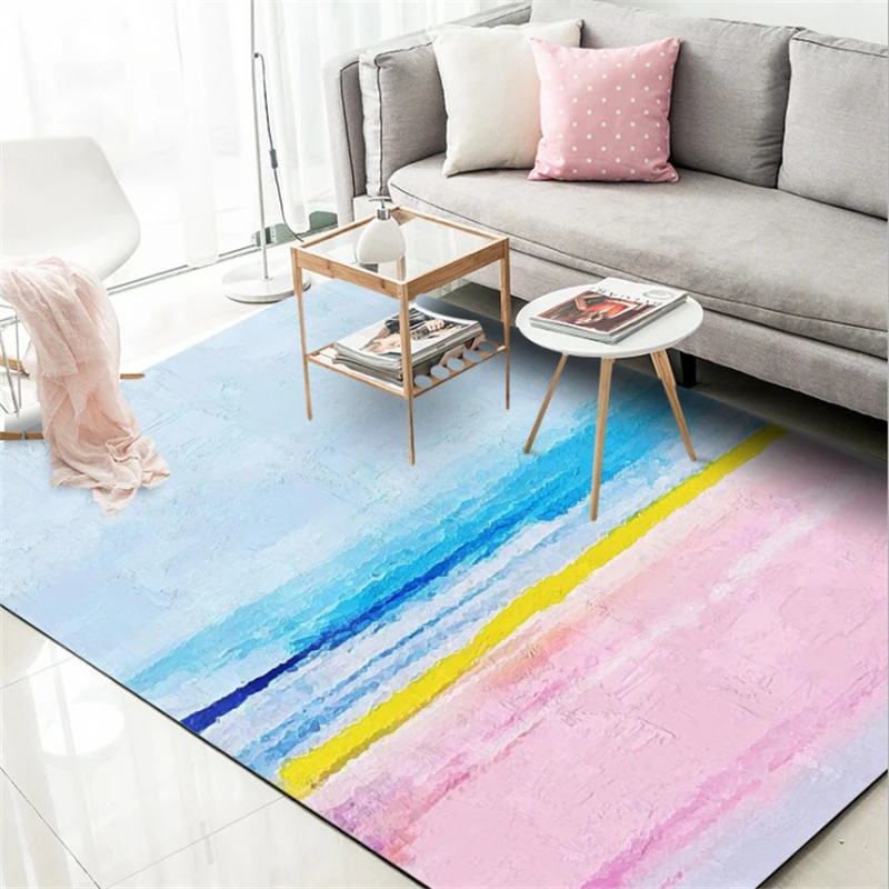 

Carpets for Living Room European Watercolor Oil Painting Blue Crystal Velvet Carpet Rugs for Children Rooms Soft CoffeeTable Mat