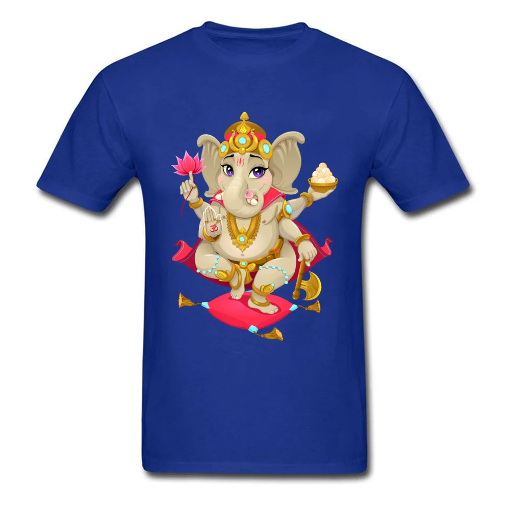 Ganesha Round Collar T Shirts Thanksgiving Day Tops & Tees Short Sleeve New Coming 100% Cotton Printed On Tshirts Normal Men Ganesha blue