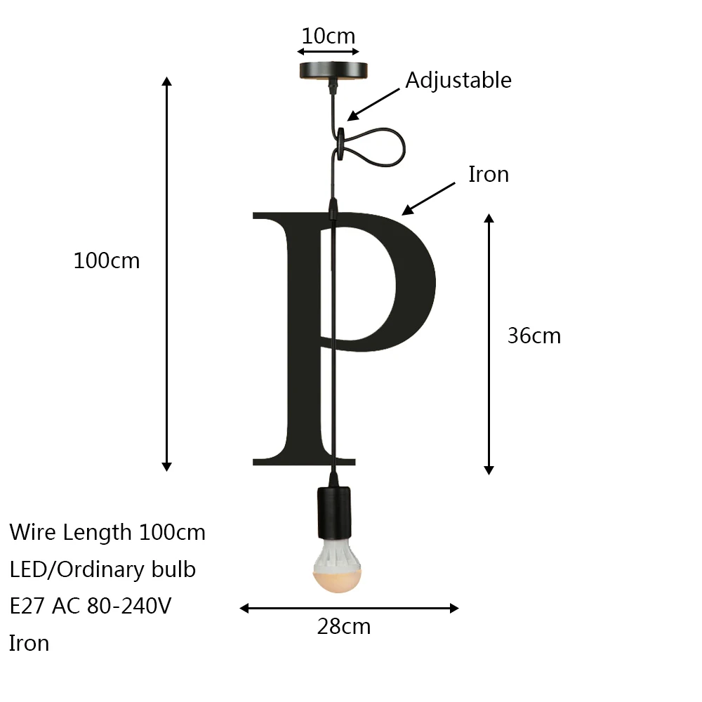 Новинка простой железный букв комбинации N-Z подвесной светильник светодиодный E27 современный Лофт подвесной светильник для restautant магазин кафе бар