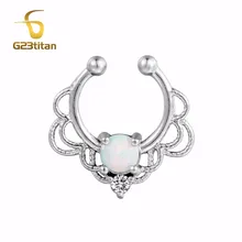 G23titan опал поддельный нос кольцо Серебряный Цвет Кристалл перегородка кольцо в нос не пирсинг ювелирные изделия для тела Прямая поставка