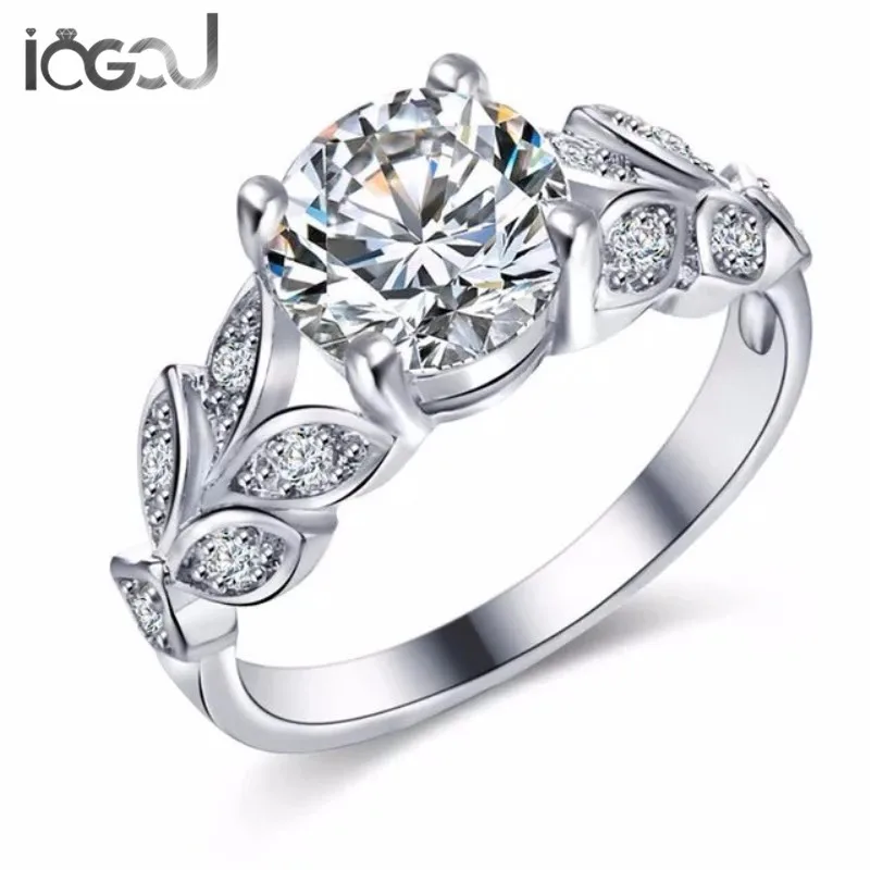 

IOGOU Unique Flower Copper Ring Plated White /Rose Gold Birthday Party Show Jewelry Gift for Young Lady Trendy Leaf-Shape Ring