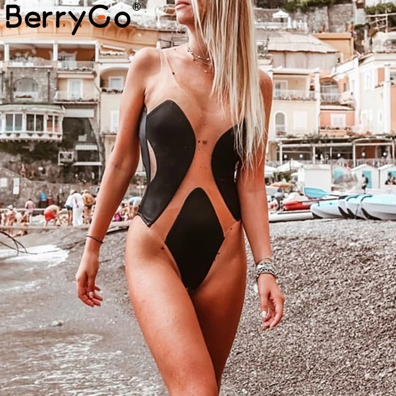 BerryGo сексуальный прозрачный лоскутный женский купальник пуш ап женская одежда