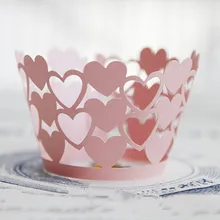 Розовый полые резка кружева свадебное Завертчицы бумаги кексы Cup Cake День рождения Baby Shower выпечки обертка