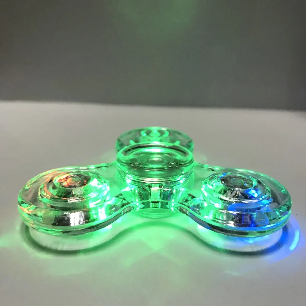 Tri-Spinner прозрачный СВЕТОДИОДНЫЙ светильник ручной Спиннер Прозрачный Кристалл Красочный Спиннер антистресс кончик пальцев игрушки DS39