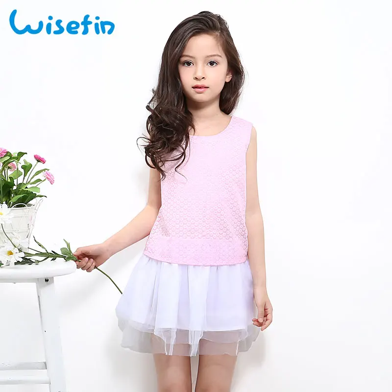 

Wisefin Children Dresses For Girls Sleeveless Summer Pink Patchwork Kids Clothes Girl Dress Party Children Tulle Dress Wedding