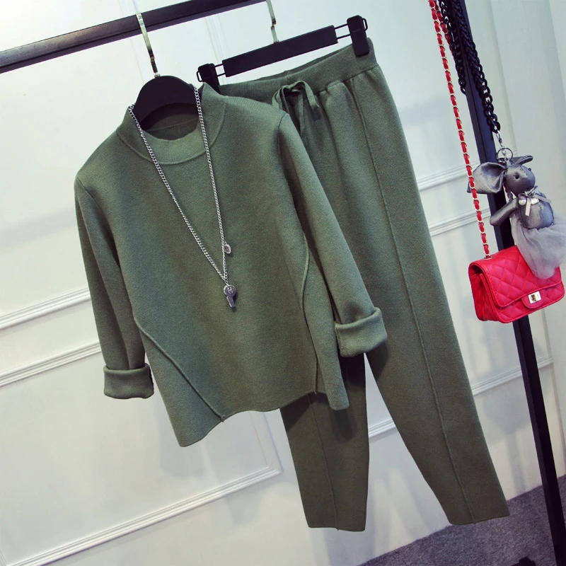 

Knitwear harem pants fashion women's suit Korean version of the spring and autumn simple casual stretch knit two-piece JQ202