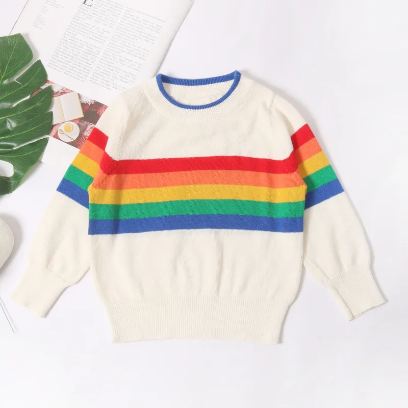 Вязаный свитер для маленьких мальчиков и девочек; коллекция года; детский пуловер в полоску; Детские свитера с длинными рукавами; детская одежда; LZ253