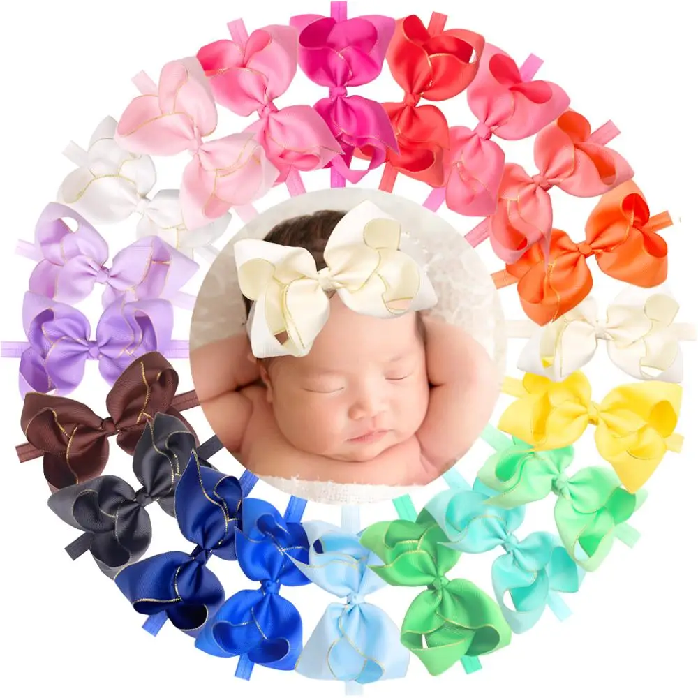 

20 Colors Baby Girls headbands 6 inch Hair Bows Grosgrain Ribbon 6" Big Bow Soft Headbands for Newborn Infants Toddlers