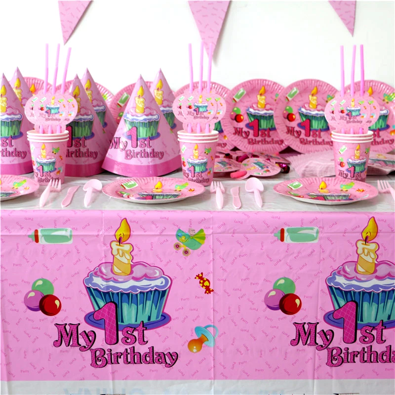 86pcs\lot Kids Favors Party Banners Decoration Girls Tablecloth Cups
