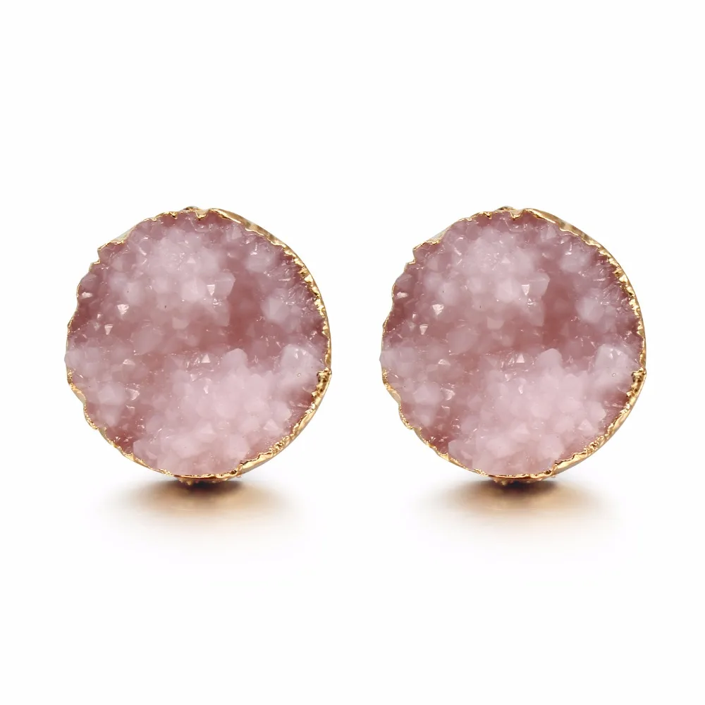 

Dayoff European Exquisite Cute Geometric Round Small Handmade Earrings For Women Jewelry Resin Gold Stud Earrings Earstuds E144