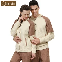 Осенняя домашняя одежда для пар, Повседневная Лоскутная Пижама, комплект мужской хлопковой одежды для сна, мужская куртка с воротником-стойкой и штаны