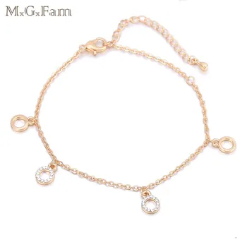 

MxGxFam ( 22 cm +5.5cm ) Fashion 18 K Anklet Bracelet Women Crystal Round Shaped For Lead and Nickel Free