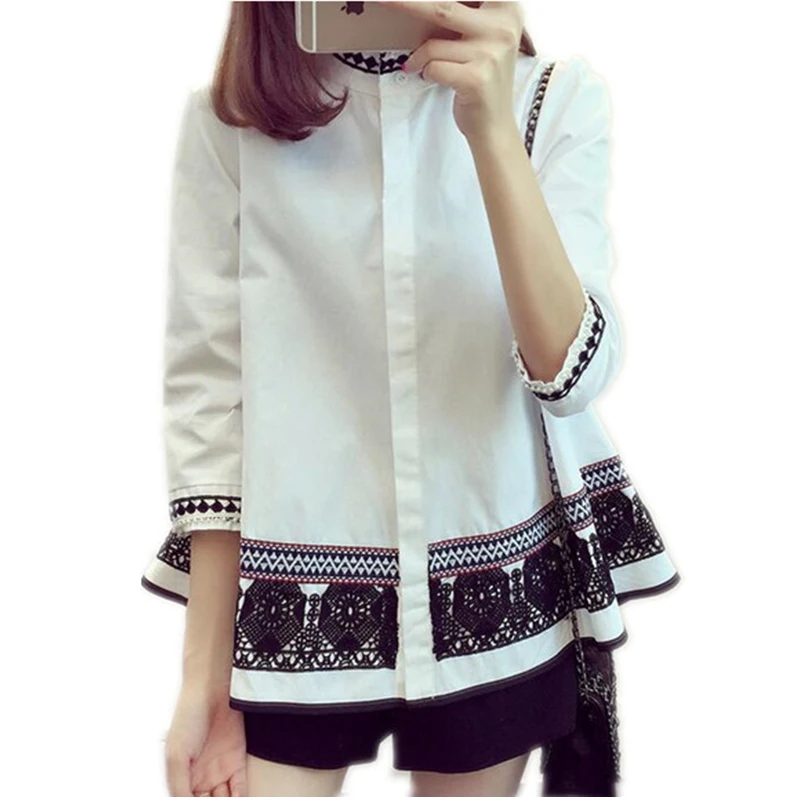 Plus Size Blouses 2016 Autumn Fashion Vintage Embroidery Lace Blouse Loose Black White Women Tops Shirts Blusas Y Camisas Mujer white-cotton-lace-top : image Plus Size Blouses 2016 Autumn Fashion Vintage Embroidery Lace Blouse Loose Black White Women Tops Shirts Blusas Y Camisas Mujer white-cotton-lace-top