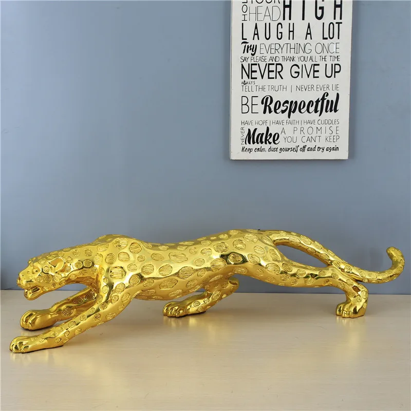 Яркая скульптура гепарда Гальваническая смола статуя леопарда диких животных искусство и ремесло орнамент подарок для дома и офиса Декор - Цвет: Golden