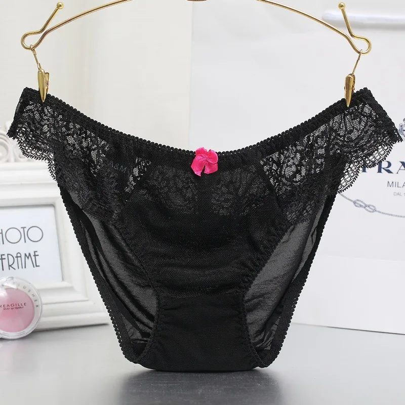 Plus Size M-XXXL Sexy Lace Underwear Women Seamless Transparent Panties Bow Decoration Briefs Lingerie Pants (17)