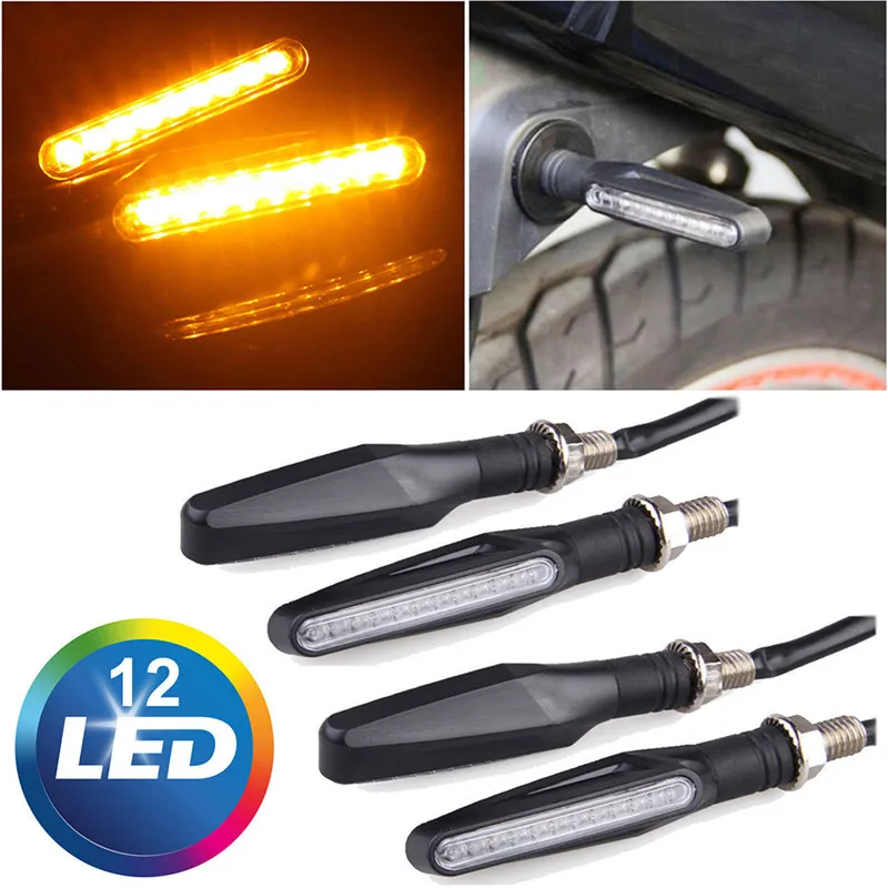 4pcs Flexible Bendable Amber Light Lamp Universal Motorcycle Led Turn