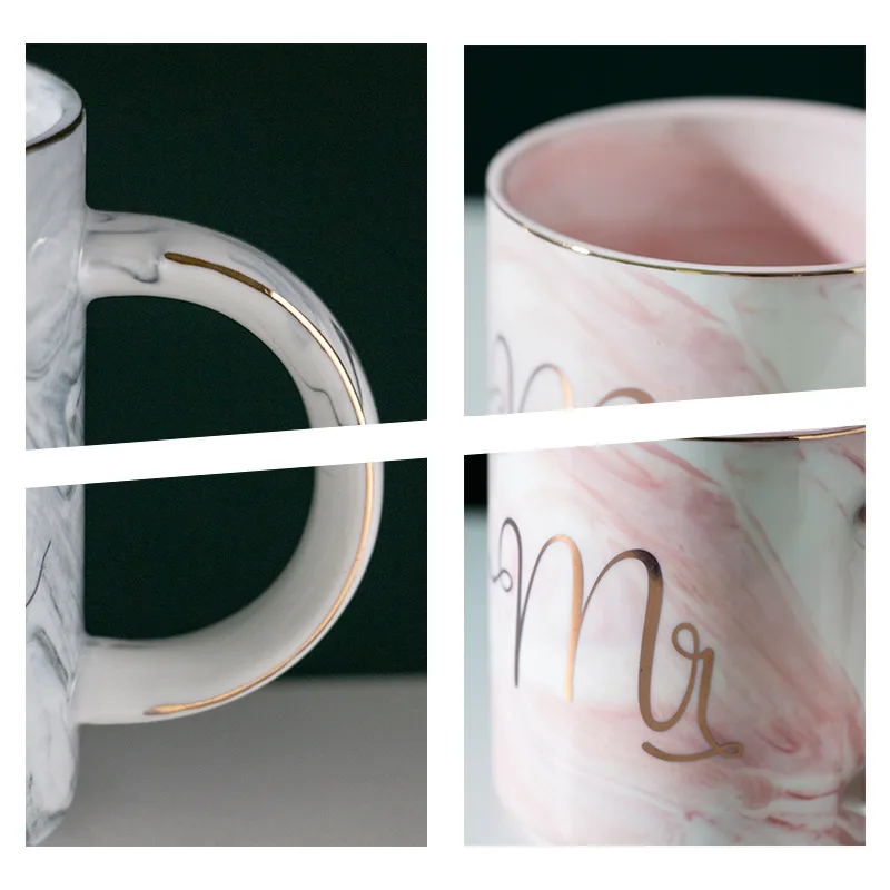 Золотая монограмма натуральная мраморная фарфоровая кофейная кружка Mr and Mrs