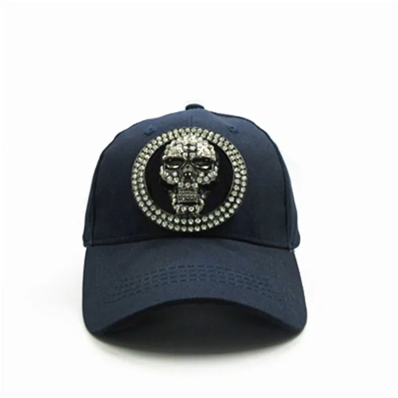 LDSLYJR бейсбольная кепка с акриловым металлическим черепом, Кепка в стиле хип-хоп, регулируемая бейсболка для мужчин и женщин - Цвет: navy blue