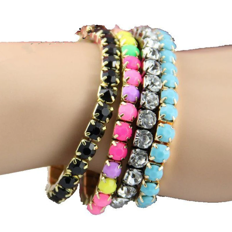 

CirGen,4 Small/set Multilayer Boho Inlay Faceted Colorful Resin Chain Cuff Bracelet Bangle Set Jewelry For Women jewelry A90