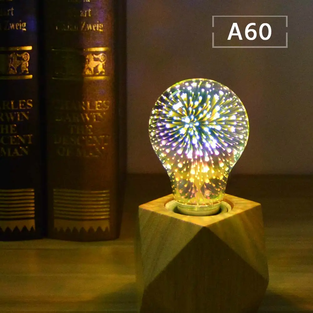 3D Красочный Светодиодный светильник с эффектом фейерверка, настольная лампа 110 V-220 V E27, креативный винтажный светодиодный светильник, рождественское праздничное декоративное освещение - Цвет абажура: A60