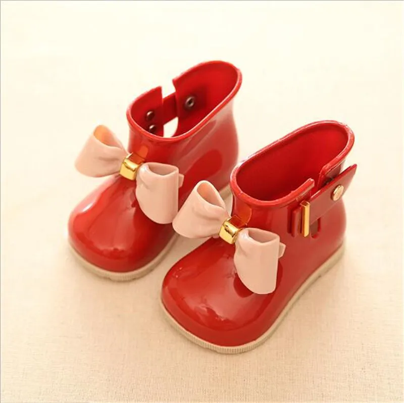 Новинка года; детская обувь с бантом; непромокаемые резиновые сапоги для младенцев - Цвет: Красный
