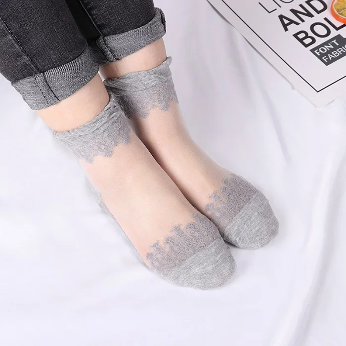 Эластичные носки, прозрачные шелковые ультратонкие кружевные носки, Распродажа 5 пар, летние прозрачные короткие носки