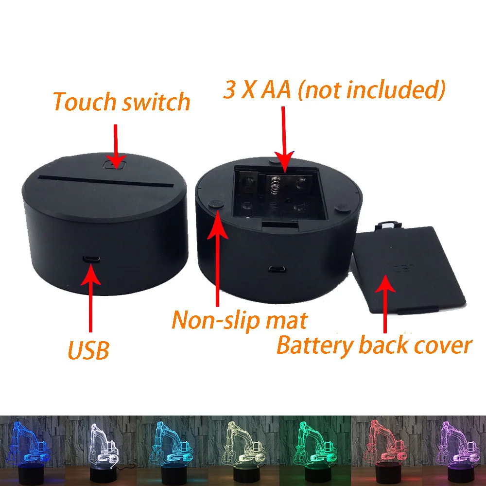 Ночник 3D экскаватор светодиодный сенсорный 7 цветов USB|Ночники| |
