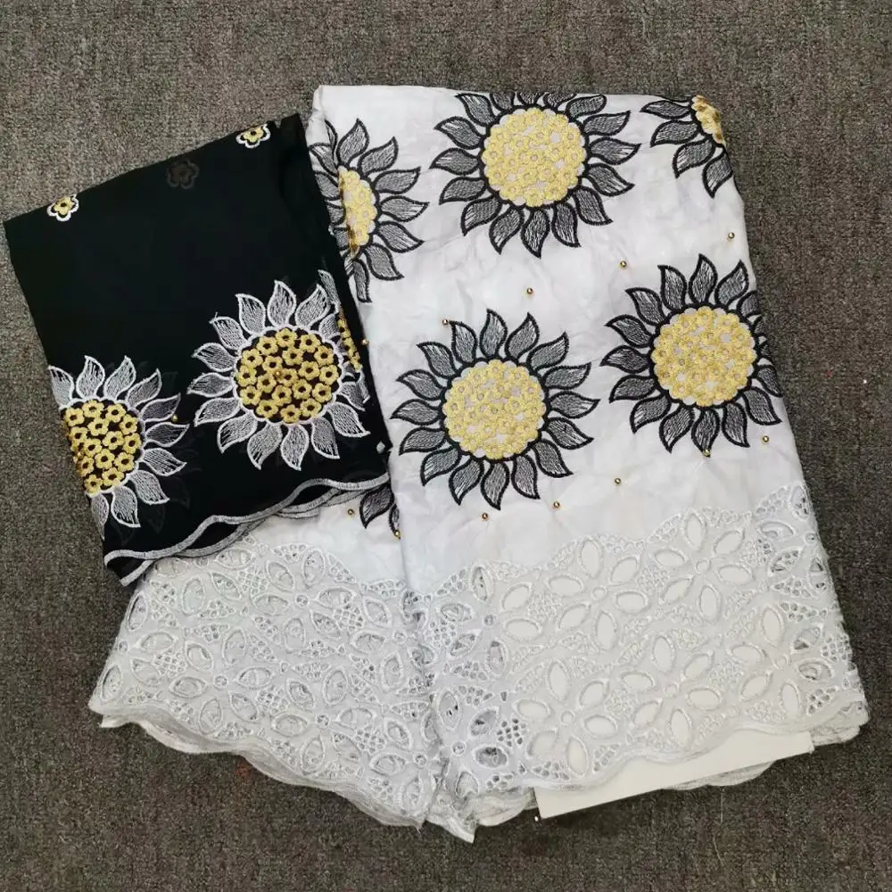 

Free shipping (5+2yards/set) High quality African bazin lace fabric with wonderful embroidery plus French lace for party A32-371