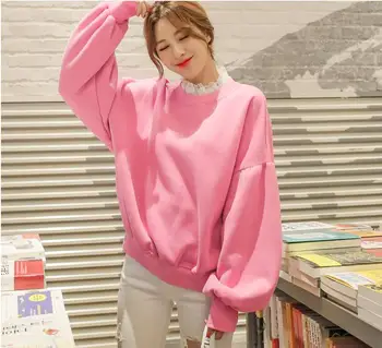 

Panda Polyester Cotton Solid Sale Real Kpop Unicorn Women Free Shipping 2020 Sweet Style Lace Collar Lantern Plus Velvet Shirt