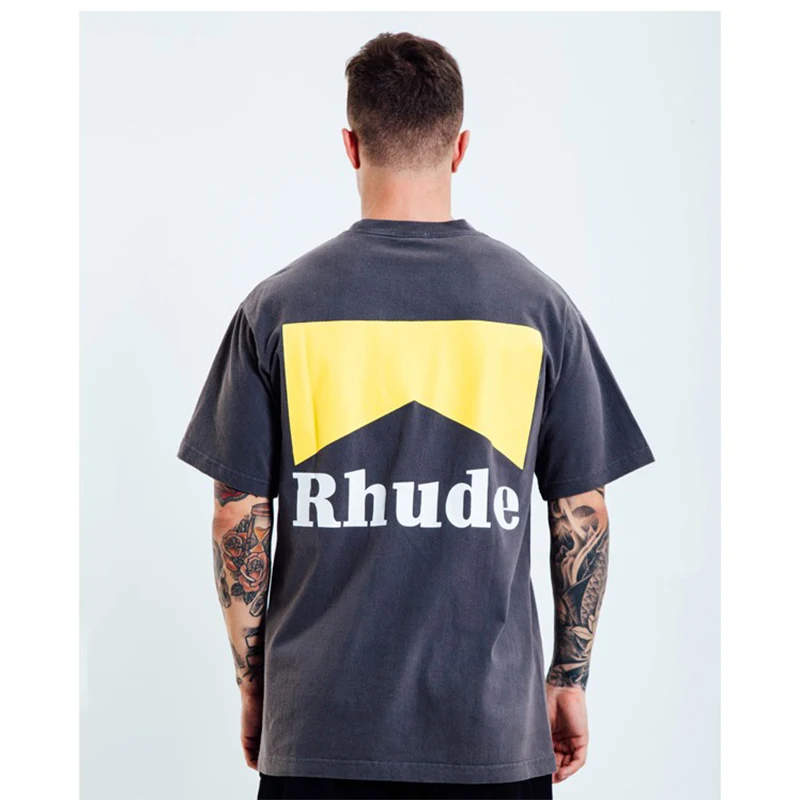 

2019 Spring Summer Rhude T-shirts MB-cigarette-case style Letter Printing T-shirt RHUDE Men Cotton Loose Retro Tees Unisex