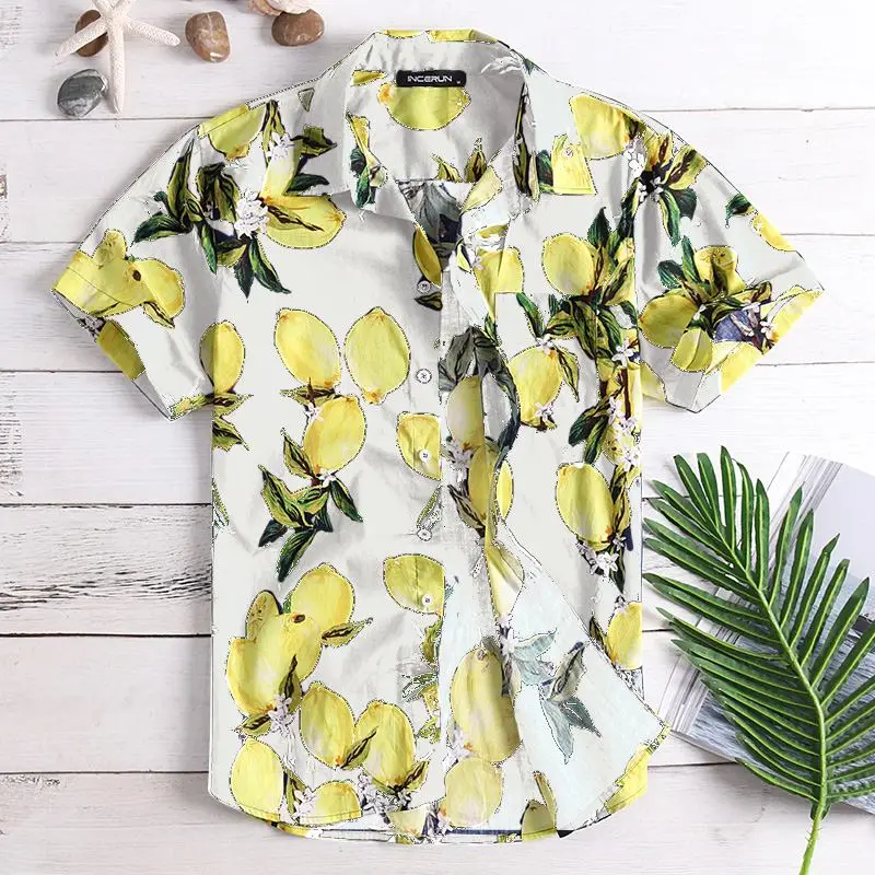 Для мужчин футболка модная одежда Harajuku пляжная рубашка Camisa Hombre яркая рубашка платье с короткими рукавами и лацканами и пуговицы 5XL отпуск