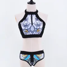 MUQGEW женский купальник с высокой горловиной, с принтом, на молнии, сексуальный купальник из двух частей, купальник бикини, новинка, бикини#0129