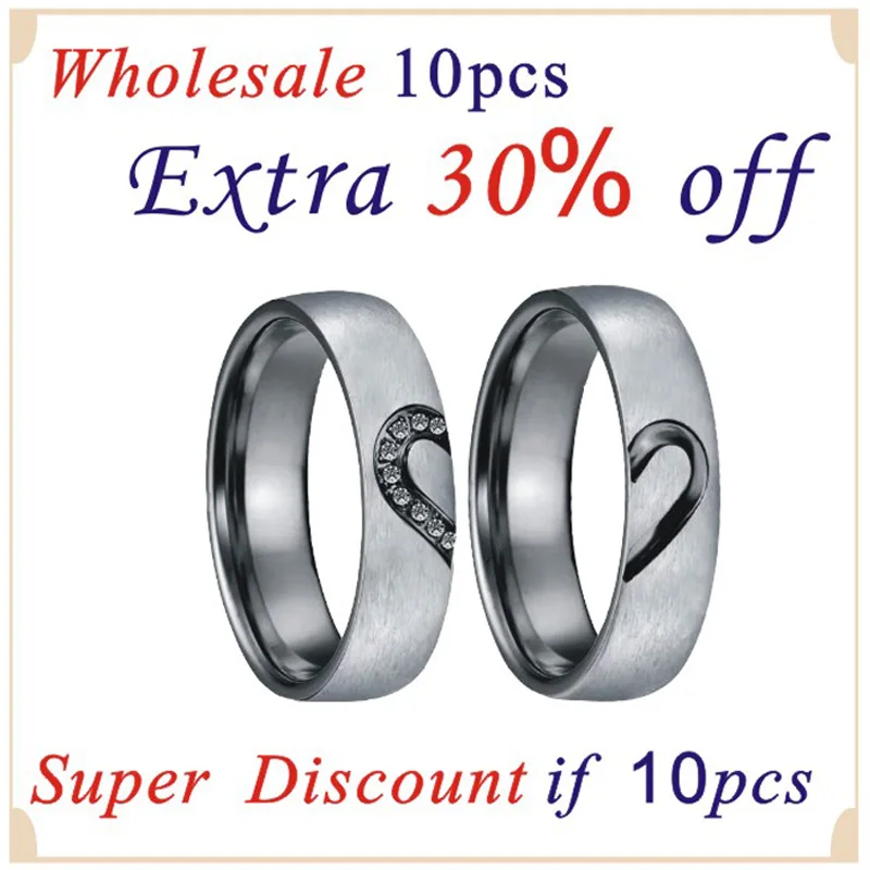Handmade Heart Love Couple Wedding band Female ring Alliances Anel Anillos Bague Black Silver Color male ring for men (4)