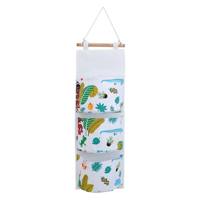 Двухцветная хлопковая льняная подвесная сумка для хранения, 3 кармана, настенный шкаф, подвесная сумка, настенная сумка, органайзер для косметических игрушек 108