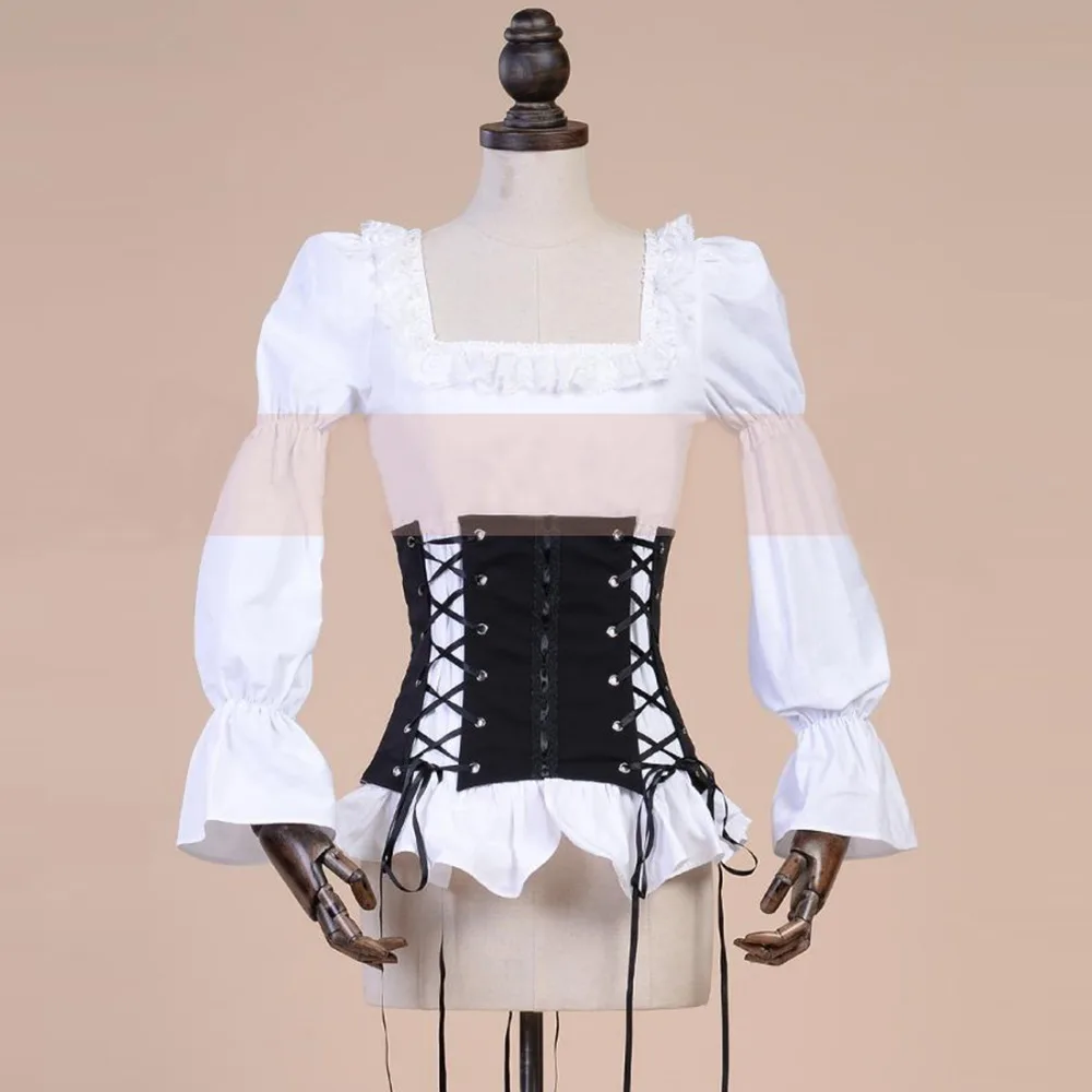 

Female retro black and white punk blouse women girdle straps Bandage shirts corset two pieces top